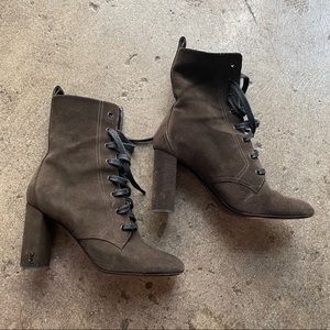Brown Suede YSL Lace-Up Boots